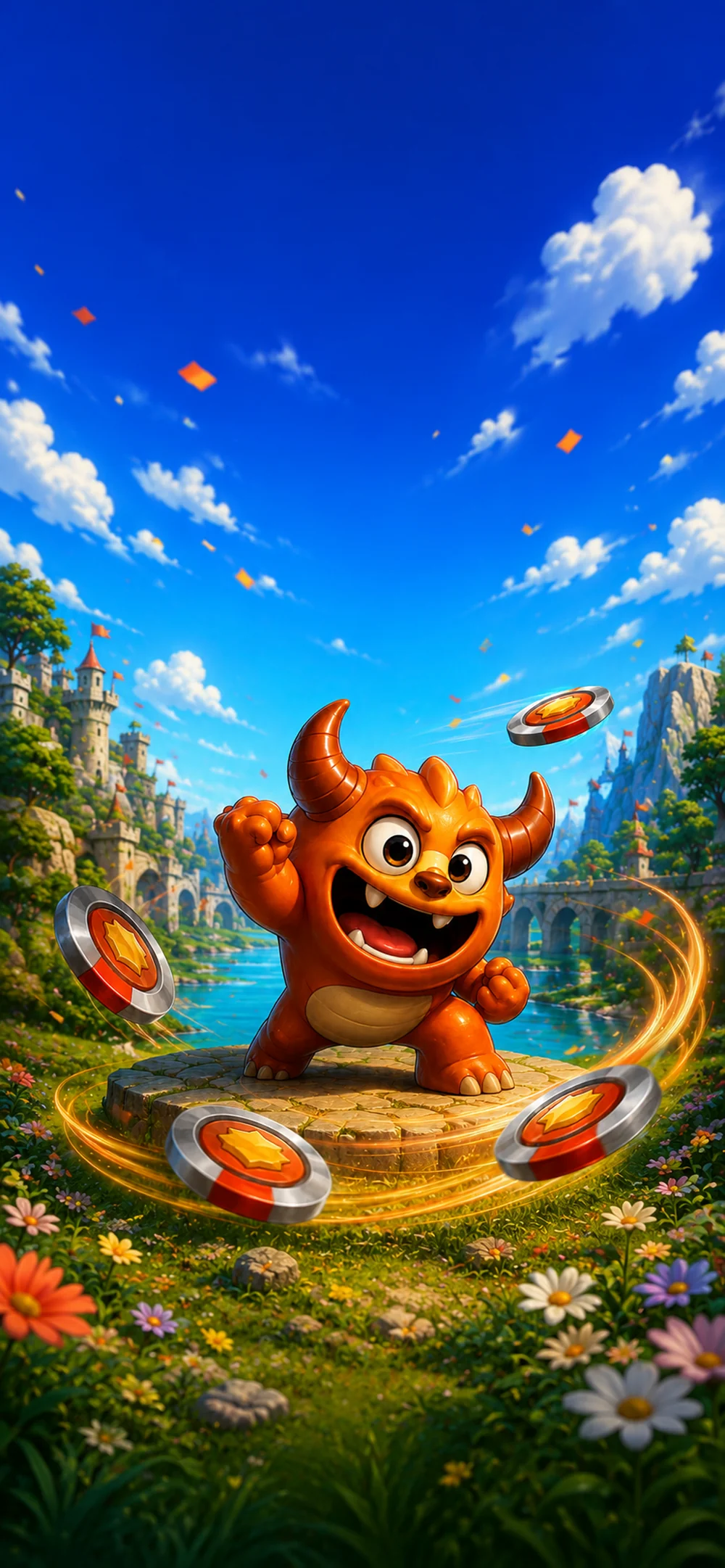 Taso’s orange mascot surrounded by flying discs — promotional artwork